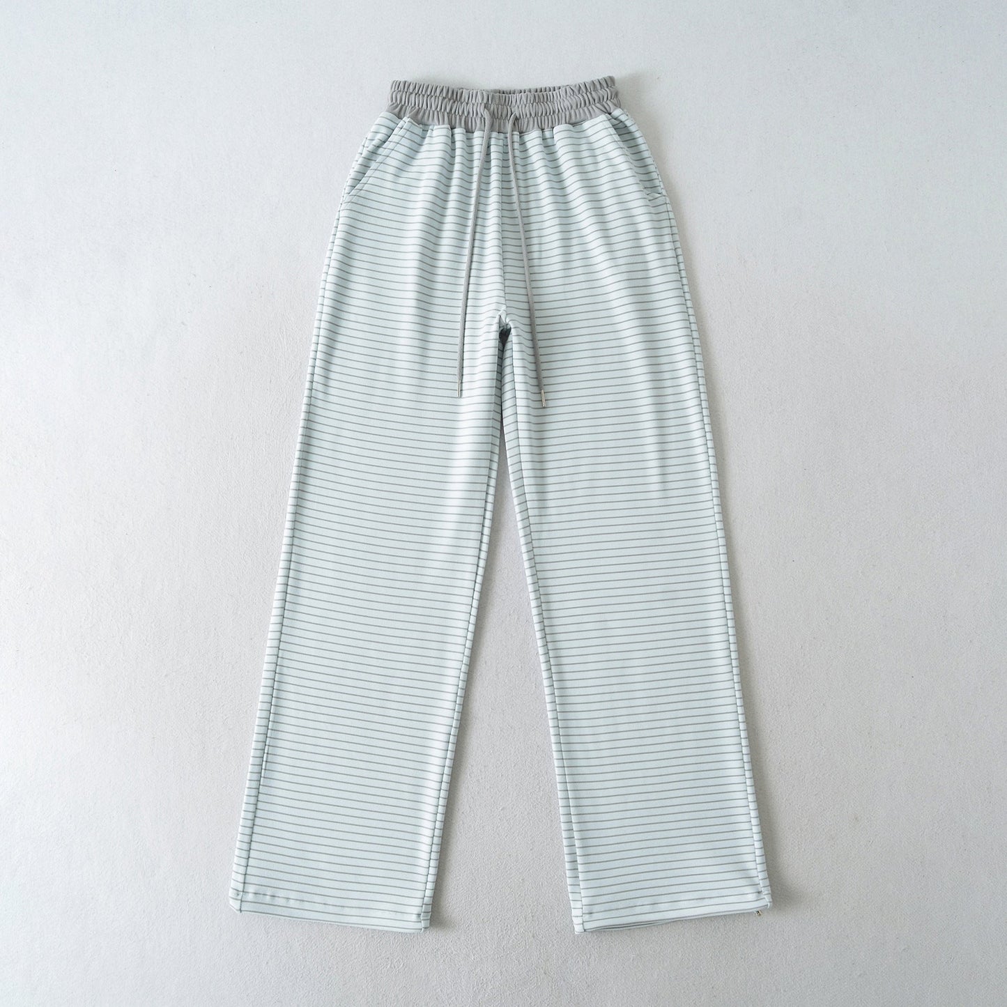 Derong lazy style contrasting striped high waisted wide leg pants