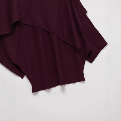 Round neck long sleeved layered decorative pullover sweater top for women