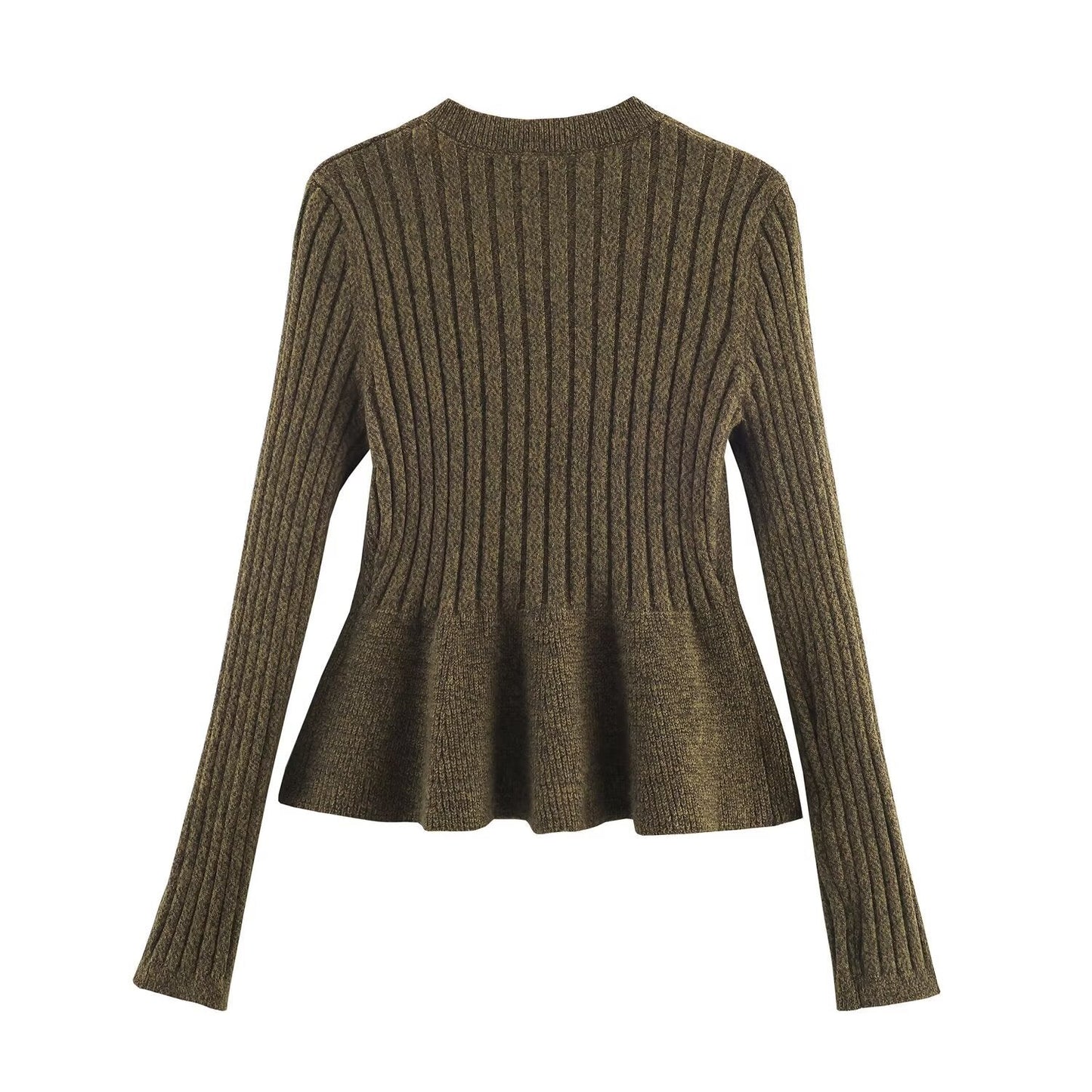 Round neck single breasted waist cinched short knit sweater for women